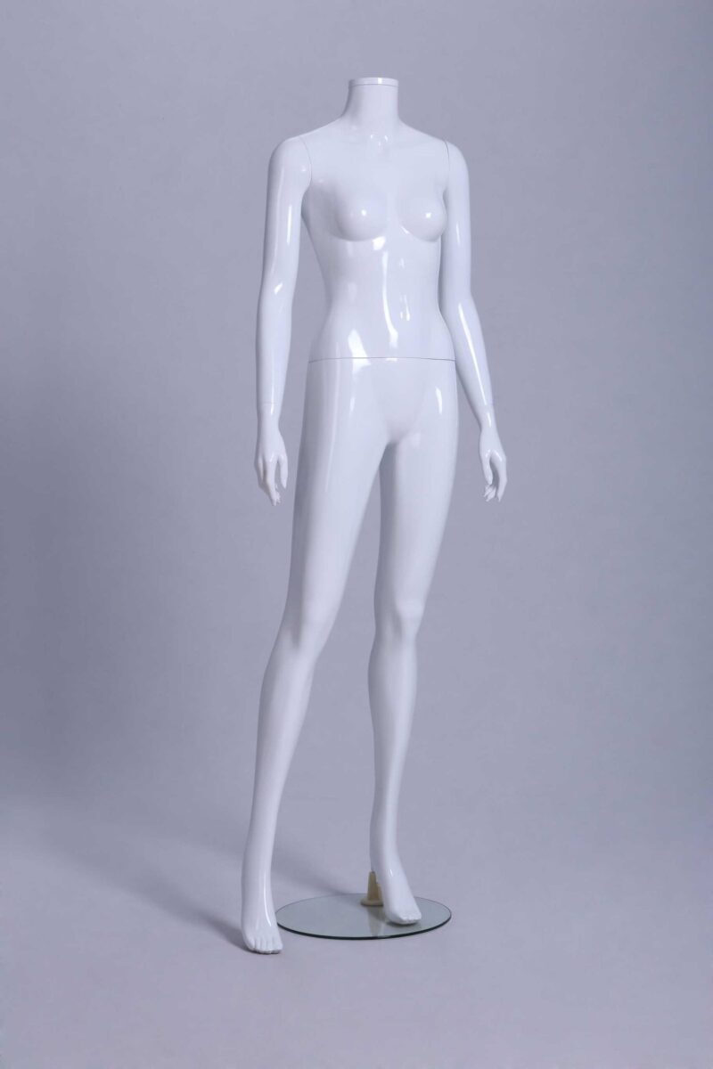 Mannequin Femme laqué blanc brillant sans tête déhanché