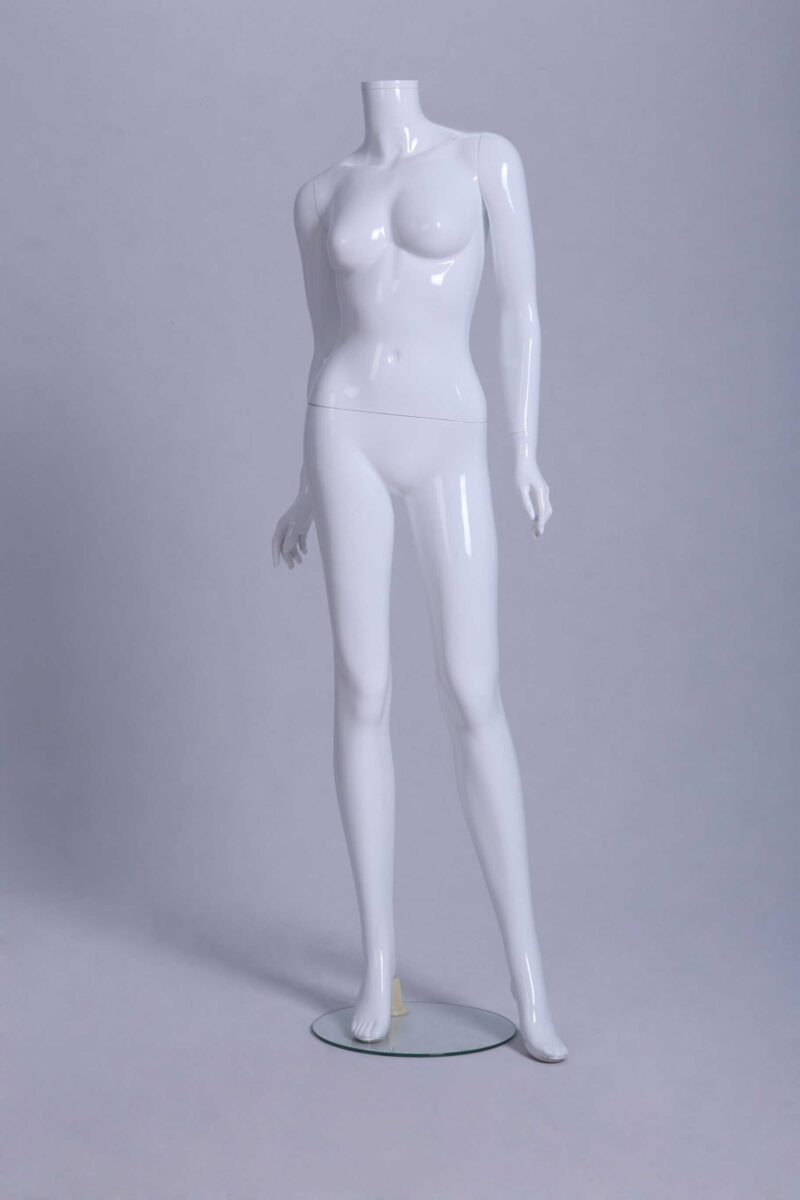 Mannequin Femme laqué blanc brillant sans tête Jambe avant