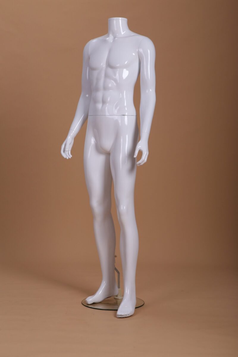 Mannequin Homme laqué blanc brillant sans tête déhanché