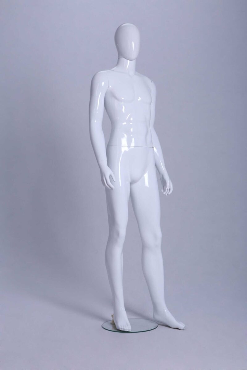Mannequin Homme laqué blanc brillant tête oeuf déhanché