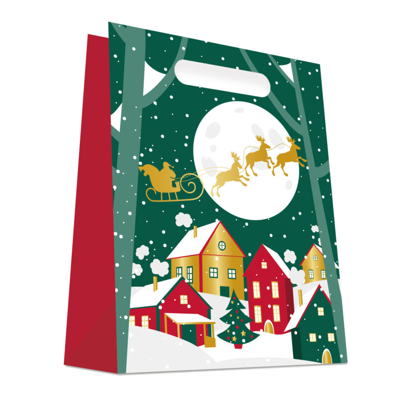 Sac cabas luxe Noël village enneigé – 32 x 14 x 40 cm