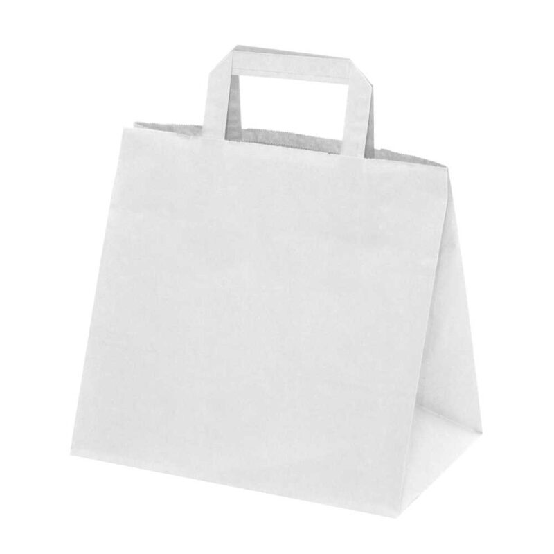 250 Sacs cabas traiteur kraft Blanc 70g L26xP17xH25 cm poignées plates