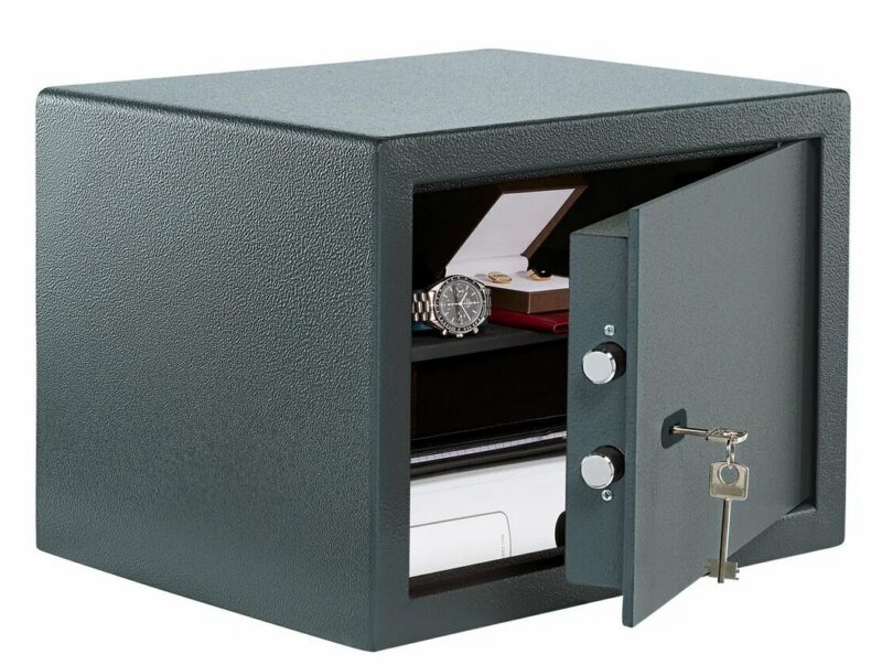 Alternative view of Coffre-fort en acier avec serrure à clé – Fixation murale ou au sol