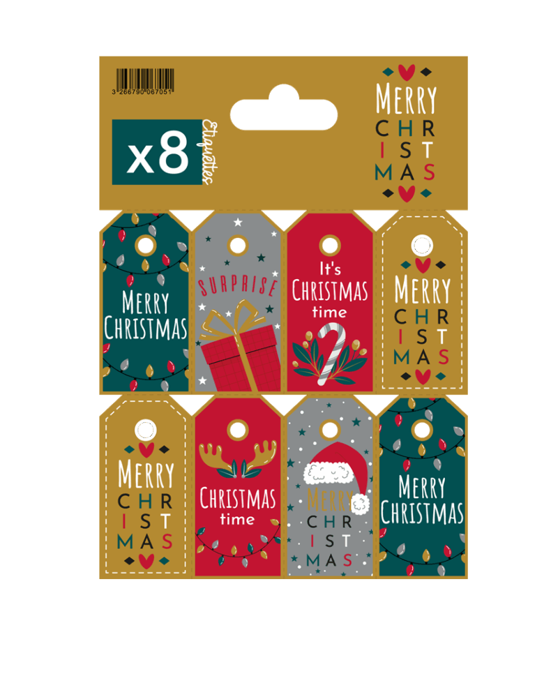 Cartes messages Noël Or & Argent x8