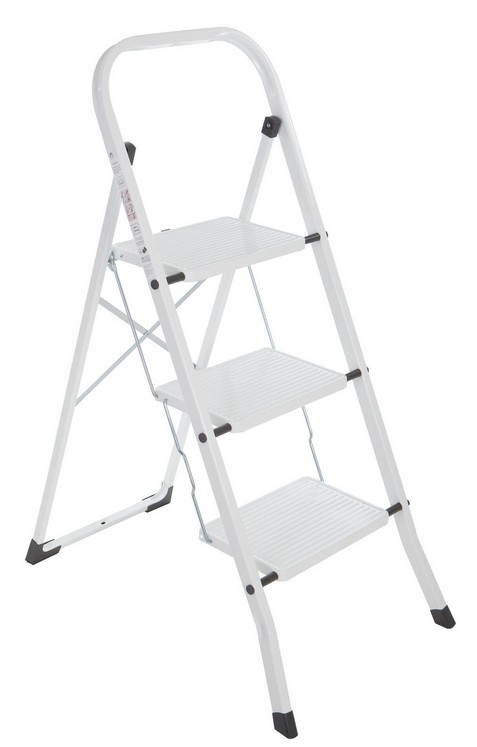 Marchepied en acier 3 marches – Blanc, pliable et antidérapant